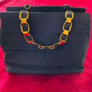 Ferragamo Tiered Grosgrain Ribbon Leather Hand Bag